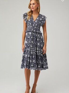 Cleobella Cherie Midi Dress in Navy Block size Medium (M)
